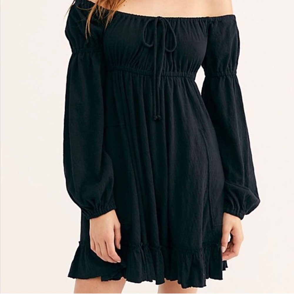 Free People Beach Lowery black gauze puff sleeve peasant dress small